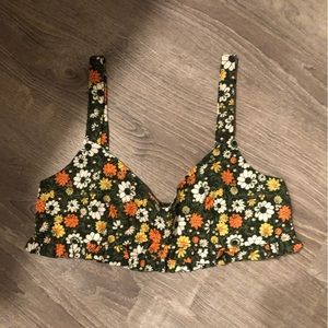 SHEIN Green Floral Crop Top with ruffle bottom